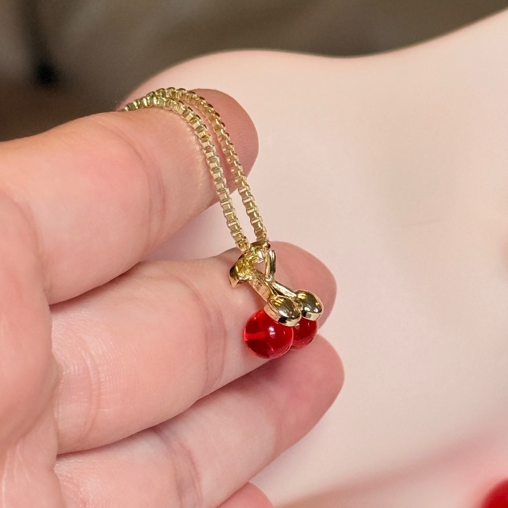 Elegant Gold Cherry Pendant Necklace - Picture 10 of 10